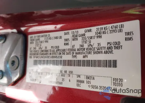 2014 Ford Escape Se from USA, damaged, VIN 1FMCU9GX0EUB95232